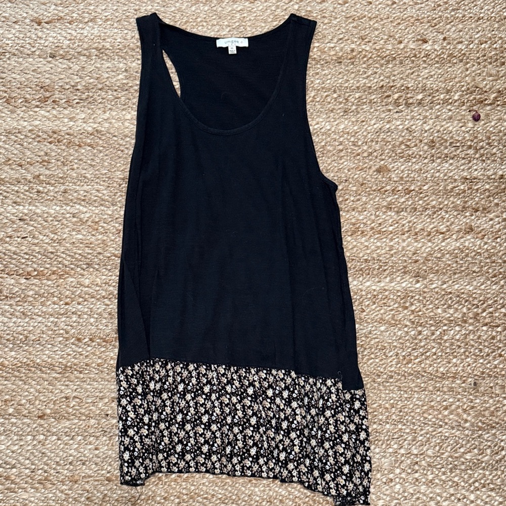 Umgee Black Tank Top with Floral Hem